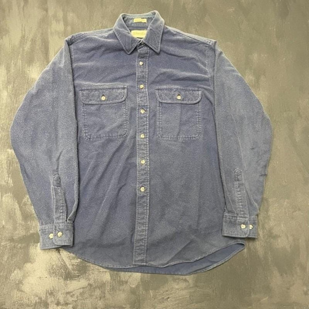 Vintage Chamois Cloth Button Up Shirt Men Large Blue 1990s St. John's Bay